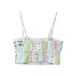 Ensemble deux pièces personnalisé été 2026 pour <span class=keywords><strong>femme</strong></span> : haut sans manches et jupe midi à volants avec pompons et franges – Fabrication OEM/ODM en Chine - Product Image 2