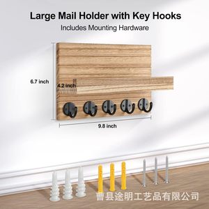 Porta llaves de madera para montar en la pared con ganchos, color madera natural, para entrada, dormitorio, sala de estar, almacenamiento - Product Image 2