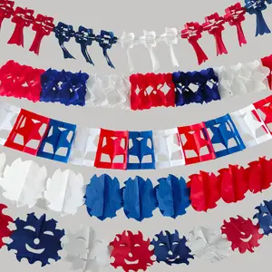 Red, White and Blue Independence Day Tissue Paper Patriotic Banner Handmade Fan Paper Cut Honeycomb Decorations
