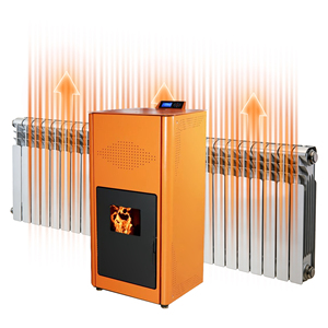 Poêle <span class=keywords><strong>à</strong></span> <span class=keywords><strong>granulés</strong></span> d'eau chaude autoportant en acier moderne de 30 kW <span class=keywords><strong>avec</strong></span> télécommande Wi-Fi pour usage intérieur PANSEE PG-300 - Product Image 1