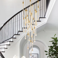 Lustre suspendu en verre en forme de goutte de pluie, grand modèle, doré, luxueux, moderne, à LED, pour escalier