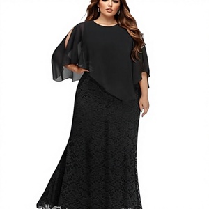 เดรสยาวทรงเอไลน์สำหรับผู้หญิงไซส์ใหญ่ S-5XL เอวธรรมชาติ แต่งลูกไม้ ผ้าชีฟอง ผ้าคลุมไหล่ ดีไซน์หรูหรา ทรงเข้ารูป ยาวคลุมเท้า เหมาะสำหรับงานปาร์ตี้ - Product Image 3