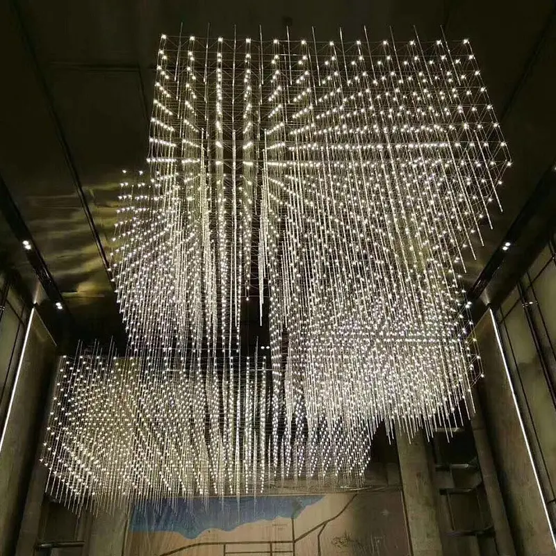 Lámpara LED de gran escala con forma de cubo, candelabro de diente de león, para proyecto de Hotel, vestíbulo, personalizada