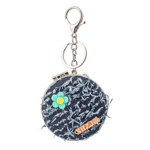 Denim <b>Compact</b> <b>Mirror</b> Keychain Round Portable Makeup <b>Mirror</b> With Flower Design 95% Clarity Folding Pocket <b>Mirror</b> - Product Image 2