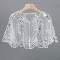 Châles et écharpes de soirée élégants en maille brodée de sequins à motif de feuilles, col rond, pour femmes, vente en gros, collection printemps