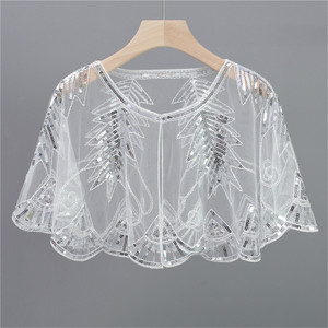 Sciarpe e Scialli Eleganti da Sera con Ricamo a Foglie in Paillettes e Rete, Collo a O, per Donna - Collezione Primavera (Vendita all'Ingrosso) - Product Image 4