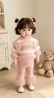 Ensemble de vêtements pour fille, style coréen, sweat-shirt en tricot à manches longues pour le printemps et l'automne, col à un bouton