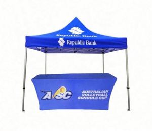 Housse de table personnalisée pour événements, impression par sublimation, polyester/coton, prix bas, directement de l'usine, couleurs et tailles personnalisées - Product Image 1