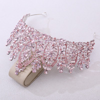 Tiara de Boda Barroca Europea-Americana al por Mayor, Corona Nupcial de Aleación con Cristales y Diamantes Incrustados