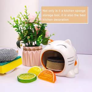 Chat mignon céramique <span class=keywords><strong>cuisine</strong></span> évier Caddy éponge support Kawaii dessin animé <span class=keywords><strong>cuisine</strong></span> plat éponge organisateur adapté aux accessoires <span class=keywords><strong>de</strong></span> <span class=keywords><strong>cuisine</strong></span> - Product Image 3