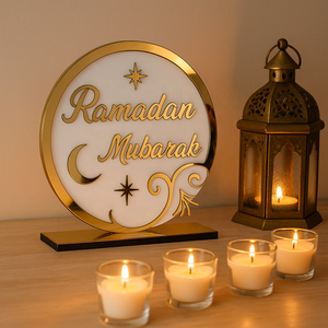PAFU islamico Eid Ramadan decorazione del tavolo per la casa elegante a <span class=keywords><strong>mezzaluna</strong></span> e stelle Ramadan decorazione del tavolo oro e bianco Ramadan Mubarak - Product Image 3