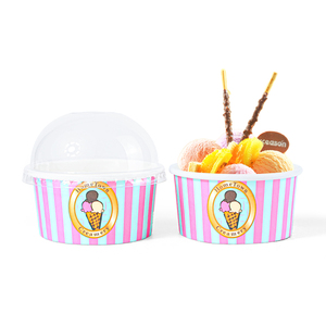 Custom Logo 5oz Double Wall Eco-Friendly Biodegradable <strong>Paper</strong> <strong>Cup</strong> Lids Spoon <strong>Mini</strong> Ice Cream Rolls Dessert Container Customizable - Product Image 3