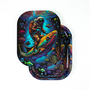 Custom Square Astronaut Metal <strong>Rolling</strong> Tray with Lid Serving &amp; Storage Set - Product Image 2