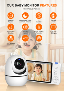 <span class=keywords><strong>Babyphone</strong></span> <span class=keywords><strong>longue</strong></span> <span class=keywords><strong>portée</strong></span> 720P 5 pouces avec vision nocturne, audio bidirectionnel, 2,4 GHz, suivi humain et détection de pleurs de bébé sur le cloud - Product Image 2