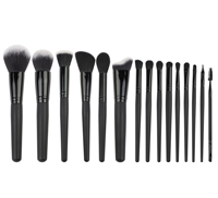 Ms.miau – Ensemble de 15 pinceaux de maquillage noirs de luxe, doux, véganes, à manche en bois, avec poils synthétiques pour anticernes et visage, marque privée