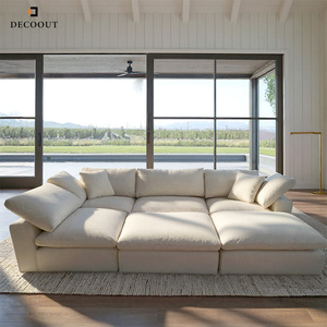 スタイリッシュなベージュのぬいぐるみ断面ソファセットミニロングふわふわソファスタイリッシュな泡布張りリビングルーム家具 - Product Image 6