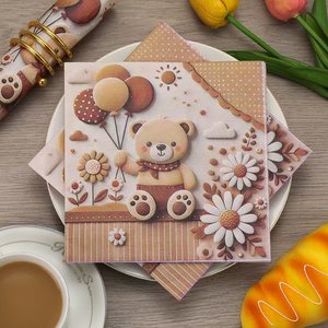 Bear Napkins 330mm Square Printed Cartoon Design For Birthday Party Tableware - Product Image 2
