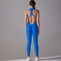 Combinaison de yoga longue sans couture pour femmes européennes et américaines, anti-transpiration, à fines bretelles, effet ventre plat, dos évidé