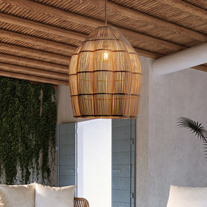 Lampe suspendue en rotin de bambou, abat-jour tissé naturel pour chambre à coucher, salon, décoration de style Zen - Product Image 3