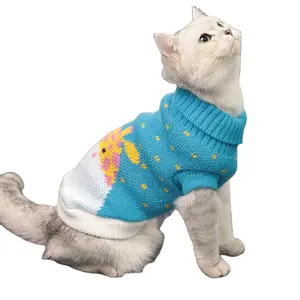 Ropa confeccionada para mascotas, venta al por mayor, suéter de punto multicolor para gatos, solapa, ropa informal de dos patas para gatos