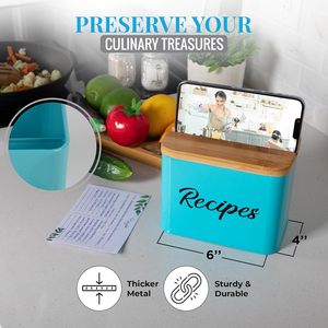 <strong>Recipe</strong> <strong>Box</strong> - White 4x6 Inch <strong>Card</strong> Set With 25 <strong>Cards</strong>, 10 Dividers - Durable Metal <strong>Box</strong> - Product Image 2