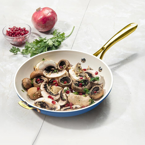 Ensemble de casseroles en céramique antiadhésives modernes, 13 pièces, avec couvercles en verre et finition bleue, pour cuisinières à gaz et à induction - Product Image 3