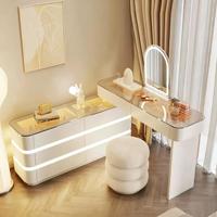 Nouvelle Commode Moderne en Bois avec Miroir Lumineux, Grande Capacité de Rangement, Table de Maquillage, Meuble de Chambre d'Hôtel de Haute Qualité