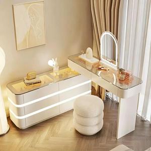 Cómoda Moderna de Madera con Espejo Iluminado, de Alta Calidad, con Gran Espacio de Almacenamiento, Mesa de Maquillaje, Mueble para <span class=keywords><strong>Dormitorio</strong></span> de Hotel - Product Image 1