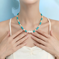 2026 Natural Turquoise Beaded Choker Handmade Heishi Freshwater Baroque Pearl Aquamarine 18K Gold Plated Stainless Steel Women's