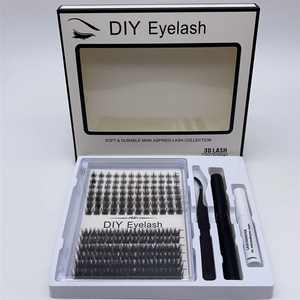 Kit de cils en grappe DIY 14 rangées, tailles mixtes, faux cils segmentés avec colle et pince, kit d'extension de cils faits à la main - Product Image 4