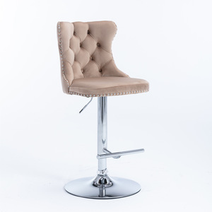 A&A Furniture Swivel Velvet Barstools <b>Adjustable</b> Height 25-33 Inch Modern Upholstered Chrome Base <b>Bar</b> <b>Stools</b> - Product Image 3
