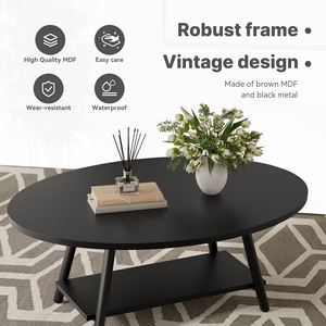 Table basse ovale multifonctionnelle à 2 niveaux, plateau imperméable, pieds réglables, grand rangement, salon, maison - Product Image 2