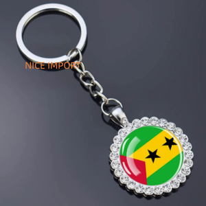 Porte-clés fleur en strass drapeau de Sao Tomé-et-Principe, très populaire, pour sac à dos, décoration de clés, breloque de portefeuille, souvenir de voyage - Product Image 1
