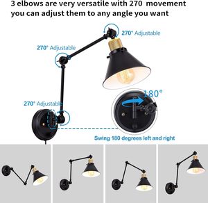 Dimmable <strong>Plug</strong>-in <strong>Wall</strong> Sconce 6FT Cord Swing Arm <strong>Wall</strong> <strong>Lights</strong> for UL Listed <strong>with</strong> E26 Base Two Arms 1 Pack - Product Image 5