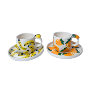 Fruit Market <span class=keywords><strong>2</strong></span> tasses à expresso tasse <span class=keywords><strong>avec</strong></span> soucoupes ensemble de deux tasses à café en céramique faites à la main cadeau d'amant de café - Product Image 1