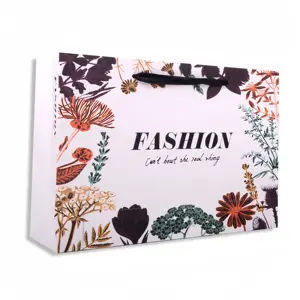 In Stock Fashion Floral Pattern with Your Own Logo for Dress Jacket Pants Clothing Shopping Gift Jewelry Packaging Paper Bag