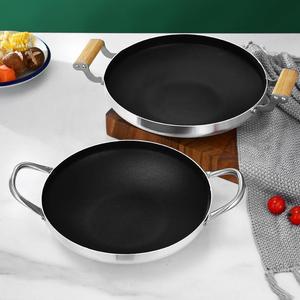 Stainless Steel Dry Pot Double Handle Flat Bottom Non Stick For Cooking Stir Fry Seafood Rice - Product Image 2