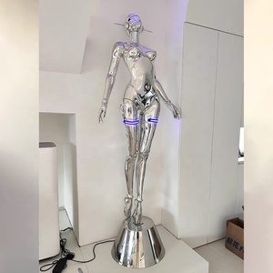 Moderno tamaño grande personalizado 2M interior Hotel Mall pantalla decoración abstracta Metal Robot escultura fibra de vidrio cromo Robot figura - Product Image 4