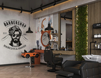 Mobilier de salon de coiffure moderne, poste de barbier complet, design intérieur personnalisé pour salon de coiffure masculin