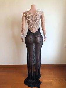 Produttori di <span class=keywords><strong>Abbigliamento</strong></span> Personalizzato, Abiti da Sera Sexy Trasparenti con Spacco Laterale, Costume da Festa con Cristalli Lucenti e Perle per Donne - Product Image 3