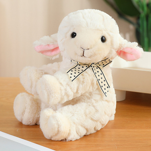 Peluche di Pecora Morbida e Soffice con Fiocco, Giocattolo Imbottito per Bambini, Regalo di Compleanno - Product Image 1