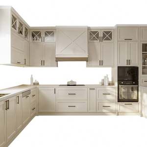 Gabinetes de Cocina Blancos Personalizados Santopova con Isla y Puertas de Vidrio - Product Image 3