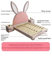 Lit de princesse lapin rose, lit en bois massif avec rangement, lit en cuir véritable à motif de dessin animé, lit simple ou double pour chambre à coucher