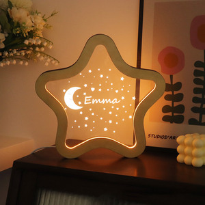 Veilleuse en bois 3d acrylique créative personnalisée en forme d'étoile lampe de table à cadre en bois pour chambre à coucher, cadeaux d'anniversaire pour enfants - Product Image 5