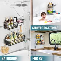 CF Lot de 2 étagères de salle de bain en acier inoxydable de grande capacité sans perçage Organisateur de douche Caddy Rangement avec crochets Porte-savon