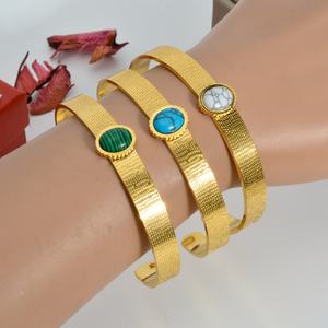 Wholesale Fashion14K Gold Plated Turquoise <b>Adjustable</b> Open Stainless Steel Unisex Customized Size Cuff <b>Bracelet</b> - Product Image 1