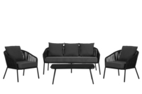 ENSEMBLE DE MEUBLES DE JARDIN 5 PLACES FAUTEUILS NOIR CANAPÉ + TABLE