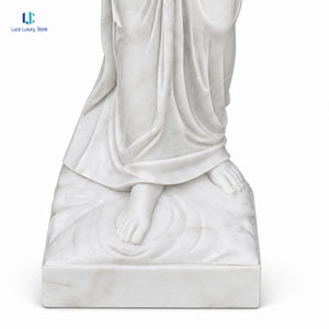 Estatua de Ángel de Mármol Blanco Puro <span class=keywords><strong>Luca</strong></span> |   Escultura Conmemorativa de Jardín con Ángel Alado Sosteniendo Flores, Decoración de Cementerio Pulida, Hecho a Medida - Product Image 6