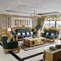 Ensemble de canapés en cuir véritable européen, style américain, en bois massif haut de gamme, pour salon, combinaison 123, luxe sculpté, pour villa