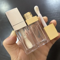 Tube de brillant à lèvres carré ISMAN 8ml or et argent avec grand applicateur, emballage vide pour maquillage, logo personnalisé, huile repulpante pour les lèvres
